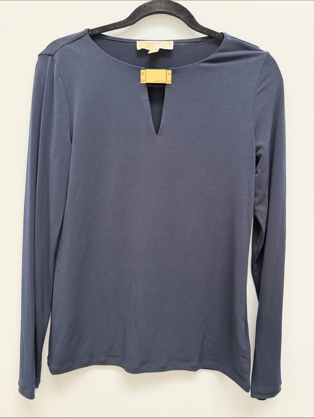 Michael Kors Deep Navy Long Sleeve Top with Gold Accent